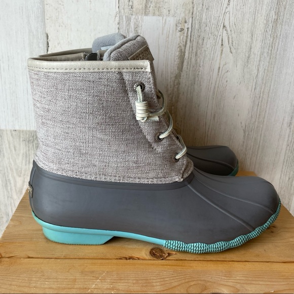 *SOLD* Sperry Turquoise and Gray Saltwater Duck Boots Size: 10 - Picture 2 of 11